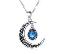 NTALJC Crescent Moon Necklace Silver Emerald/Red/Purple/Black/Blue/Aquamarine/Moss Agate Celtic Moon Teardrop Necklace Celtic Jewelry Gifts for Women Girls Birthday