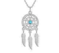 NTALJC Dream Catcher Necklace Silver Dreamcatcher Moonstone Feather Pendant Necklace Boho Jewellery Gift for Women