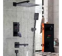 NTALJC Grifo de Ducha para baño, 3 Funciones, Negro Mate, Juego de grifos de Ducha Digitales, Cabezal de Ducha Tipo Lluvia, Juego de Ducha Swit de 3 vías, Grifo Mezclador de 10 Pulgadas, 8 Pulgadas