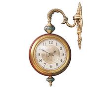 NTALJC High-End Brass Wall Clock Double Sided, 3D Rotating Vintage Wall Clocks, Solid Wood Shell Watch Mute Movement Clock, Wall Hanging Decorative Home Art Decor