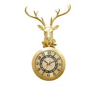 NTALJC High-End Wall Clock Double Sided, Luxury Brass Double-Sided Hanging Clocks, 3D Rotating Silent Wall-Mounted Decorative Deer Living Room Porch Clock Art Decor