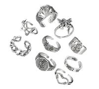 NTALJC Juego de anillo de cara de llanto vintage 9 piezas anillo de pulgar ajustable joya creativa para el dedo para mujeres decoración festiva