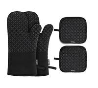 NTALJC Juego de manopla para Horno y Soporte para ollas Resistente al Calor, Guantes Protectores para Horno, Productos para Cocina (Color: Negro, tamaño: Talla única) (Negro Talla única)