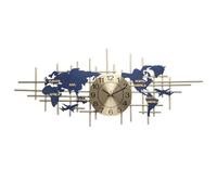 NTALJC Mapa Mundial Reloj de Pared Grande Cuarzo silencioso Hierro sin Marco 3D Reloj Decorativo Sala de Estar Hecha a Mano Reloj de Metal Moderno 96 cm