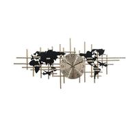 NTALJC Modern World Map Wall Clock, 96cm Metal, Silent, Gold, For Living Room & Office