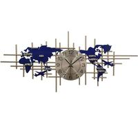 NTALJC Modern World Map Wall Clock, 96cm Metal, Silent, Gold, For Living Room & Office