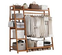 NTALJC Multifunctional Elastic Bamboo Clothes & Shoes Hanger - Space-Saving Wardrobe Organizer for Stylish Bedroom & Corridor Storage, 130x40x140CM, Eco-Friendly Design