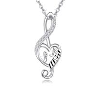 NTALJC Music Necklace Silver Music Note Heart Pendant Musical Necklace Cubic Zirconia Musical Jewellery Gift for Women Girls