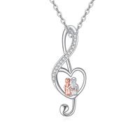 NTALJC Music Necklace Silver Music Note Heart Pendant Musical Necklace Cubic Zirconia Musical Jewellery Gift for Women Girls