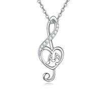 NTALJC Music Necklace Silver Music Note Heart Pendant Musical Necklace Cubic Zirconia Musical Jewellery Gift for Women Girls