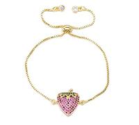 NTALJC Pulsera con dije de fresa y cadena ajustable de circonita, adecuada para mujeres y niñas, joyería de lujo, A