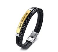 NTALJC Pulsera de cadena para hombres Weave de cuero de acero inoxidable Papa grabado Papa Ich Liebe Dich Corazón de encanto Braceletas de brazalete ID de identificación para padre Regalo