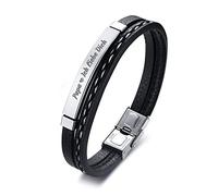 NTALJC Pulsera de cadena para hombres Weave de cuero de acero inoxidable Papa grabado Papa Ich Liebe Dich Corazón de encanto Braceletas de brazalete ID de identificación para padre Regalo