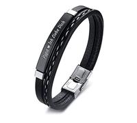 NTALJC Pulsera de cadena para hombres Weave de cuero de acero inoxidable Papa grabado Papa Ich Liebe Dich Corazón de encanto Braceletas de brazalete ID de identificación para padre Regalo