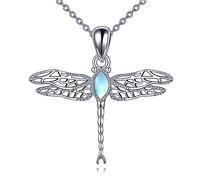 NTALJC Silver Dragonfly Necklace for Women - Moonstone/Moss Agate/Blue Crystal/Turquoise/Aquamarine Pendant - Jewelry Gift for Girls Lover Birthday