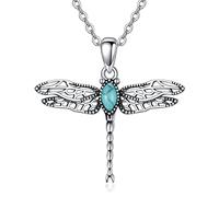 NTALJC Silver Dragonfly Necklace for Women - Moonstone/Moss Agate/Blue Crystal/Turquoise/Aquamarine Pendant - Jewelry Gift for Girls Lover Birthday