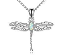 NTALJC Silver Dragonfly Necklace for Women - Moonstone/Moss Agate/Blue Crystal/Turquoise/Aquamarine Pendant - Jewelry Gift for Girls Lover Birthday