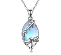 NTALJC Silver Dragonfly Necklace for Women - Moonstone/Moss Agate/Blue Crystal/Turquoise/Aquamarine Pendant - Jewelry Gift for Girls Lover Birthday