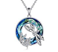 NTALJC Silver Dragonfly Necklace for Women - Moonstone/Moss Agate/Blue Crystal/Turquoise/Aquamarine Pendant - Jewelry Gift for Girls Lover Birthday