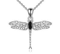 NTALJC Silver Dragonfly Necklace for Women - Moonstone/Moss Agate/Blue Crystal/Turquoise/Aquamarine Pendant - Jewelry Gift for Girls Lover Birthday
