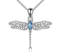 NTALJC Silver Dragonfly Necklace for Women - Moonstone/Moss Agate/Blue Crystal/Turquoise/Aquamarine Pendant - Jewelry Gift for Girls Lover Birthday