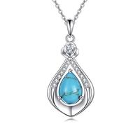 NTALJC Teardrop Necklace Silver Turquoise/Moonstone/Larimar/Hummingbird/Sunflower Pendant Flower Necklace Jewellery Gift for Women