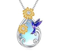 NTALJC Teardrop Necklace Silver Turquoise/Moonstone/Larimar/Hummingbird/Sunflower Pendant Flower Necklace Jewellery Gift for Women