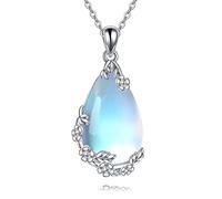 NTALJC Teardrop Necklace Silver Turquoise/Moonstone/Larimar/Hummingbird/Sunflower Pendant Flower Necklace Jewellery Gift for Women