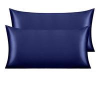 NTBAY Silk Satin Pillowcases - Funda de Almohada de satén para Cabello y Piel, 2 Unidades con Cierre Envolvente, 50 x 90 cm, Azul Marino