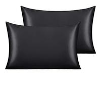NTBAY Silk Satin Pillowcases - Funda de Almohada de satén para Cabello y Piel, 2 Unidades con Cierre Envolvente, 50 x 75 cm, Color Negro