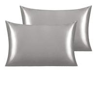 NTBAY Silk Satin Pillowcases - Funda de Almohada de satén para Cabello y Piel, 2 Unidades con Cierre Envolvente, 50 x 75 cm, Gris Oscuro