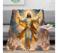 NTBSDVKDO Estampado 3D Jesus Christ frazada Microfibra Ropa de Cama Lavable Religious Divine Arte Plaid de frazada Anti-Bolitas para Regalos para familias 40x50inch(100x130cm)