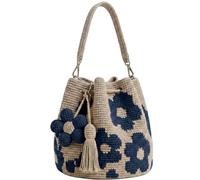NTBYNT Bolsa Tote Crochet, 25 * 20 * 6CM, Bolsa Bandolera Mujer Ganchillo, Bolso Bandolera para Mujer Macramé Hecho a Mano con Borla, para Viajes A La Playa, Vacaciones, Citas (Azul)