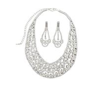 NTCLHFXU Trendy Silver Plated Openwork Hoop Earrings and Layering Chain Necklace Set with Sparkling Crystals Ear and Neck Jewelry Stone Hollow Earrings Necklace Set