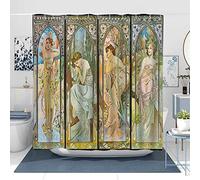 NTETSN Art Nouveau - Cortina de Ducha de Tela con Ganchos, diseño de Alphonse Mucha Mucha Alphonse Mucha Morning Awakening Daybreak Evening Reverie Night's Rest