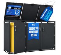 NTG Caja para 3 cubos de basura de hasta 240 l cada uno, acero, antracita | Puerta frontal con cerradura con tapa de cierre suave y apertura automática de la tapa