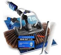 NTG Cepillo de lavado telescópico, 1,68 - 7 m, cabezal 3 en 1 con cerdas extrasuaves, paño de microfibra y rascador con conector de agua, dispensador de jabón para ventanas, solar (hasta 7 metros)