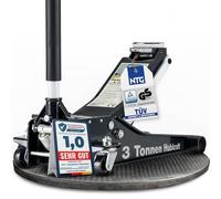 NTG Gato hidráulico 3T (TÜV certificado, elevación 75-505 mm), doble cilindro, extraestable, profesional, 3000 kg, plano, para SUV y coches bajos, color negro