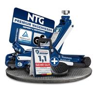NTG Gato hidráulico con ruedas, certificado TÜV, gato plano de 2 a 2000 kg, 85-375 mm, para taller, coches y vehículos bajos, capacidad de carga de hasta 2000 kg con almohadilla de goma (juego 1)