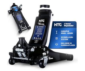 NTG Gato hidráulico hidráulico 3T, capacidad de carga 85 - 485 mm, gato hidráulico con 2 almohadillas de goma para SUV y coches bajos, pistón doble 3000 kg para coche, taller, con bandeja magnética y