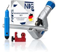 NTG Juego de cortatubos con cortador de tubos grande y pequeño y desbarbador (3-50 mm) - versátil para acero inoxidable, cobre, aluminio, acero o plástico - Incluye desbarbador -