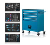 NTG Organización perfecta para taller, carrito de taller, carrito de herramientas, incluye herramientas 70 piezas, 4 cajones con rodamientos de bolas + compartimento grande, protección de transporte