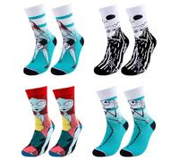 NTGFU Paquete de 4 calcetines de Halloween con diseño de pesadilla de Navidad, calcetines de ternera, suaves y transpirables, calcetines de terror impresos para hombres, mujeres, adolescentes, fiestas