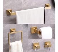 Ntipox Juego de accesorios de baño de acero inoxidable cepillado de 5 piezas, incluye toallero dorado, juego de toallero dorado, juego de toallero de 22 pulgadas para baño, dorado cepillado