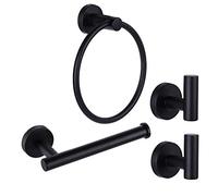 Ntipox - Juego de Accesorios de baño de Acero Inoxidable de 4 Piezas, Incluye toallero de aro para Toalla de Mano, portarrollos para Papel higiénico y 2 Ganchos para Albornoces, Negro Mate