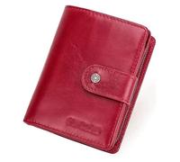 NTIYOU Carteras Cartera Cartera de Cuero con Monedero Cartera Corta for Tarjetas de crédito Tarjetero común for Hombres Monederos con Ventana con Banda portátil Durable (Color : Red, Size : 9.5x12cm)