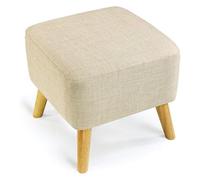 NTIYOU Escabel Reposapiés tapizado con Soporte de Madera Cuadrado, Silla otomana, Cubierta de Tela, tableros de Lino extraíbles, taburetes pequeños, taburetes Bajos de Tela Salón(Blanc)