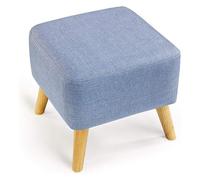 NTIYOU Escabel Reposapiés tapizado con Soporte de Madera Cuadrado, Silla otomana, Cubierta de Tela, tableros de Lino extraíbles, taburetes pequeños, taburetes Bajos de Tela Salón(BLU)