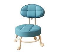 NTIYOU Escabel Taburete bajo con Ruedas for Limpiar el Suelo, Taburete Giratorio for Cambiar Zapatos con Respaldo, Taburete pequeño, Taburete Creativo Salón(BLU)