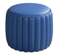 NTIYOU Escabel Taburete de Cuero for pies, Taburete bajo Simple for Porche, reposapiés Redondo pequeño, Taburete for sofá for Dormitorio, Sala de Estar, Taburete Creativo Salón(Dark Blue)